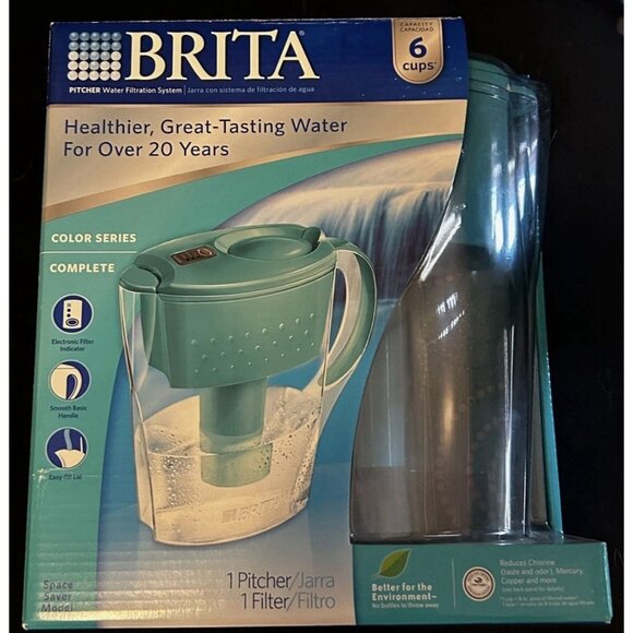 Brita 6-cup Space Saver Water Pitcher with Cartridge - Teal New in box unopened - Picture 1 of 10